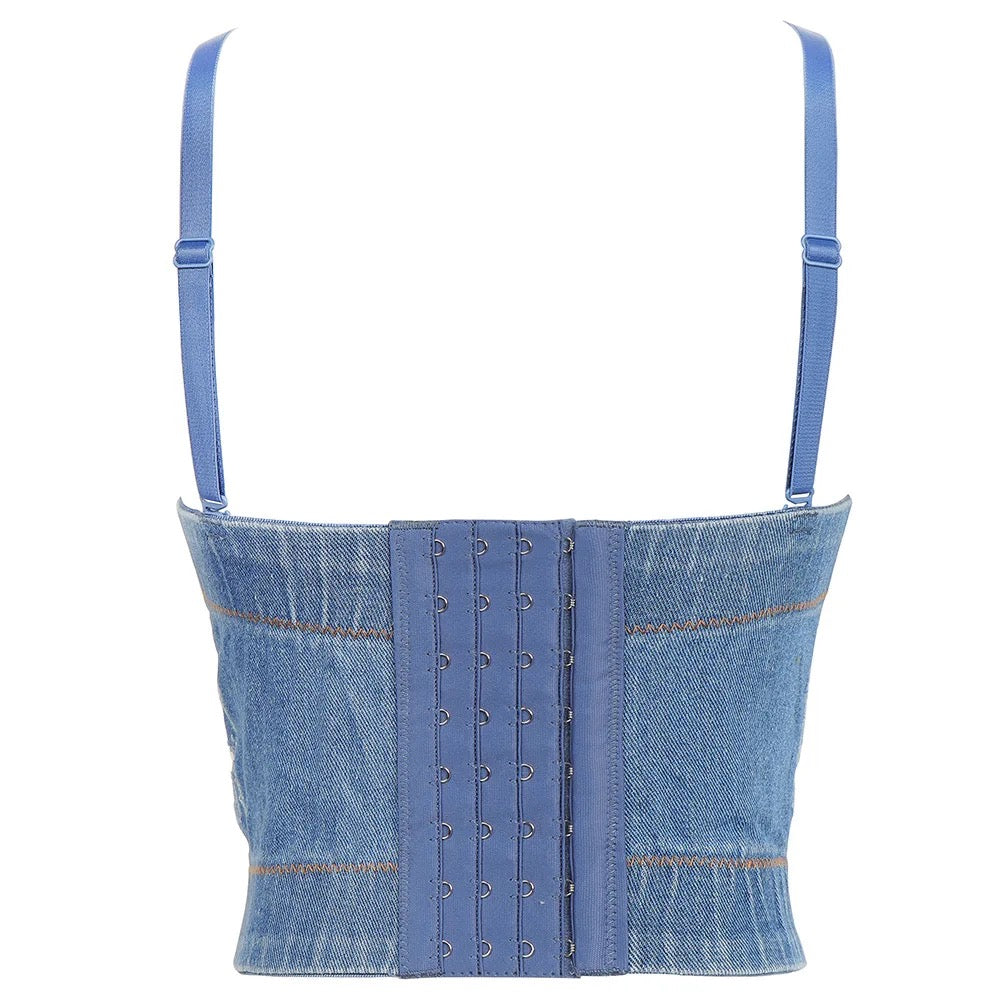 Handmade Bejeweled Bling Rhinestone Corset (Denim)