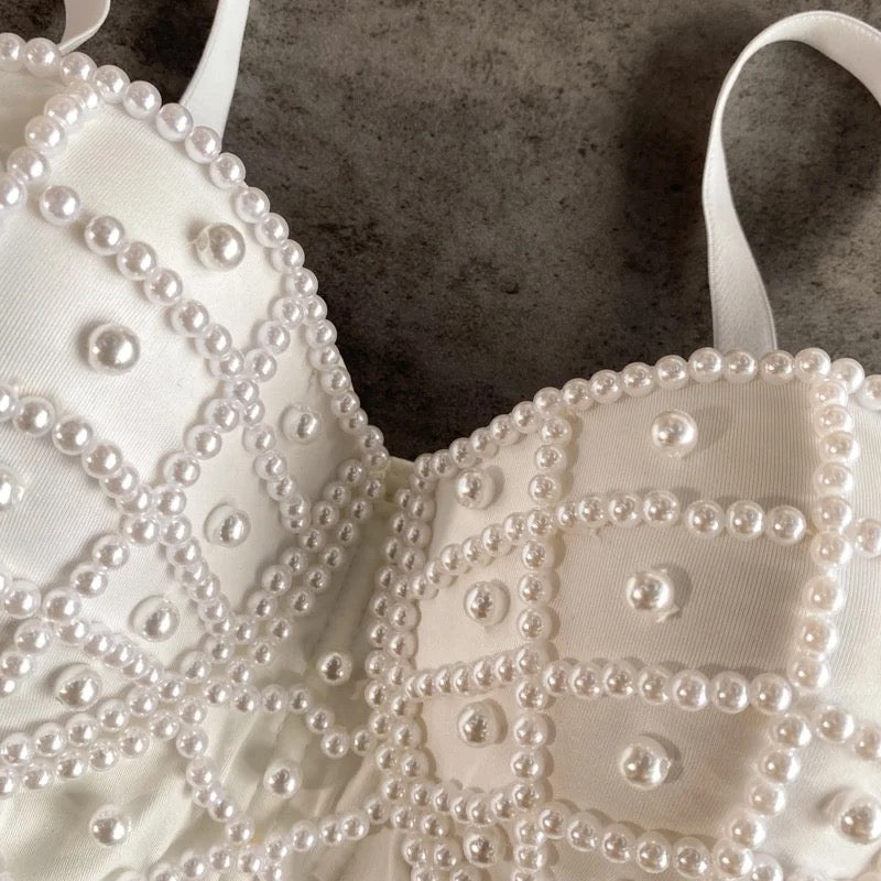 Hand made Bejeweled Pearl Corset Top (White)