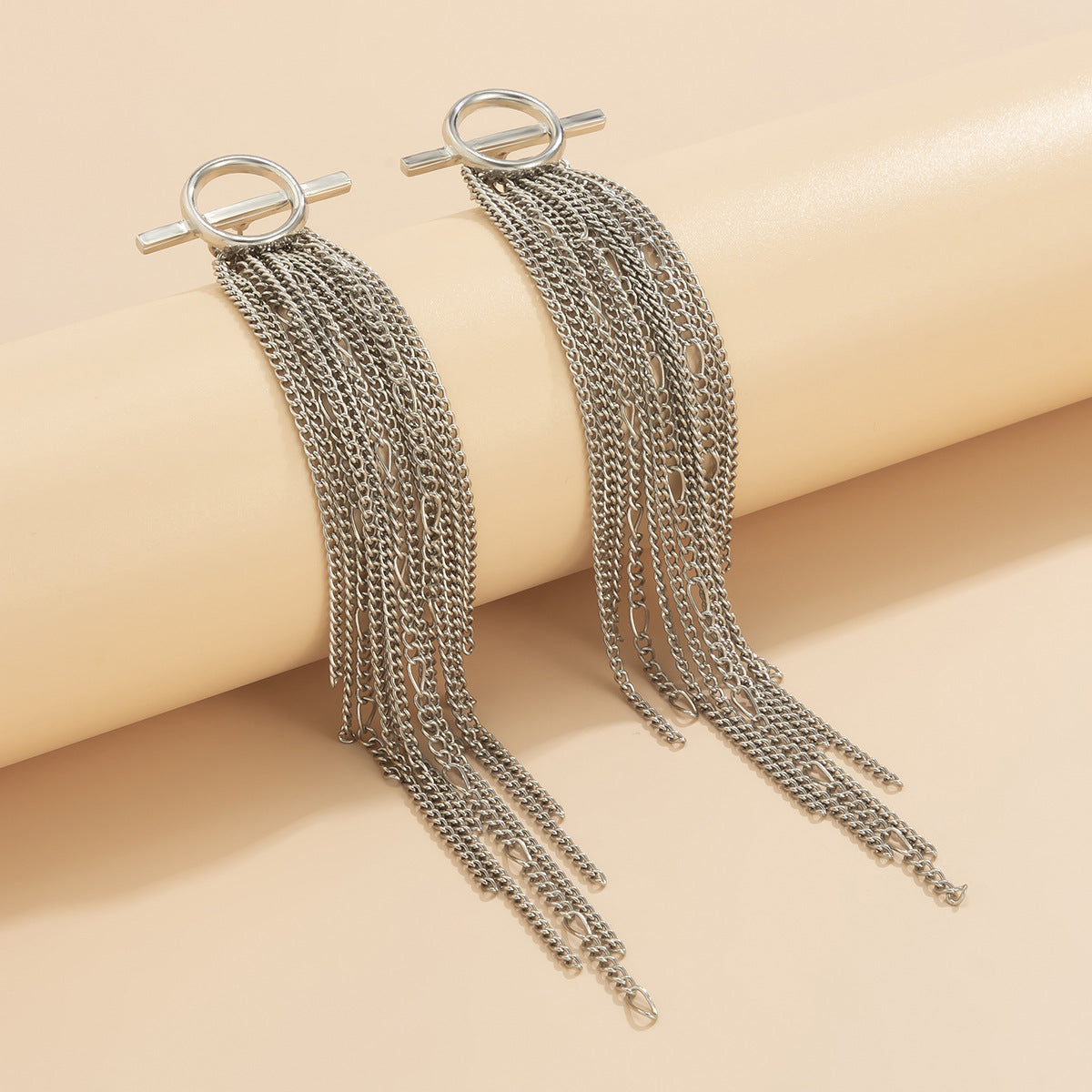 Chain Tassel Long Drop Earrings (Silver)