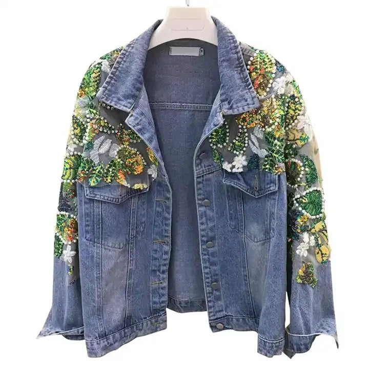 Denim Jacket with Pearl & Jewel Embellished