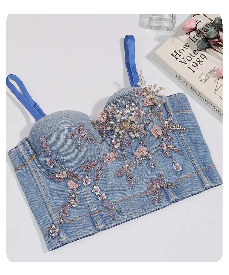 Cherry Blossomed Pearl Studded Corset