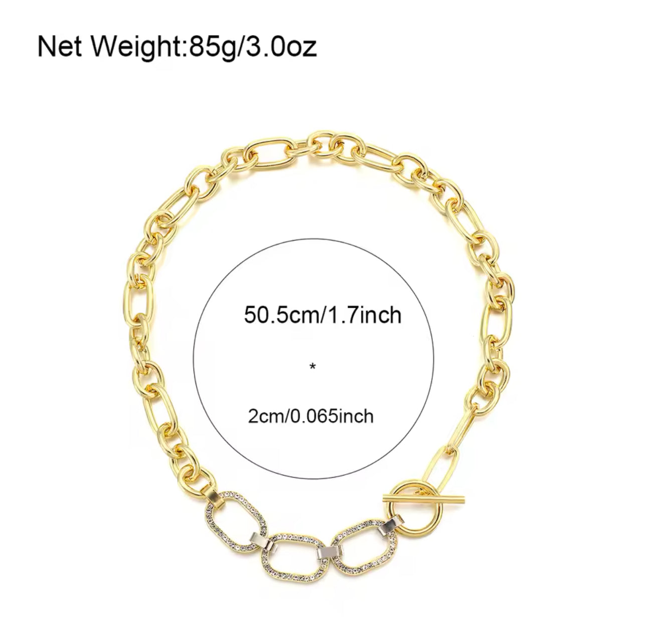 Gold Chunky Chain Silver Diamante Necklace
