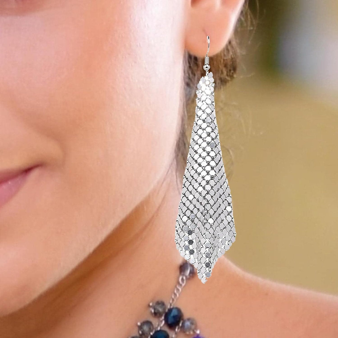 Metal Mesh Tassel Earrings