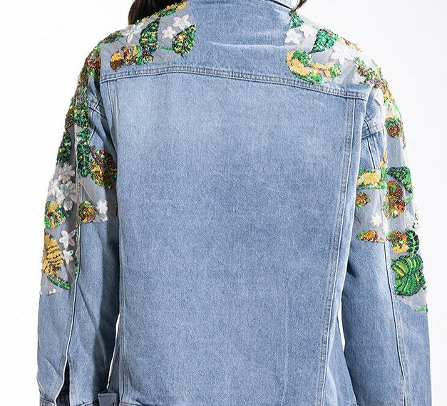 Denim Jacket with Pearl & Jewel Embellished