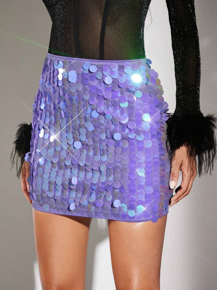 Disc Sequin Mini Skirt