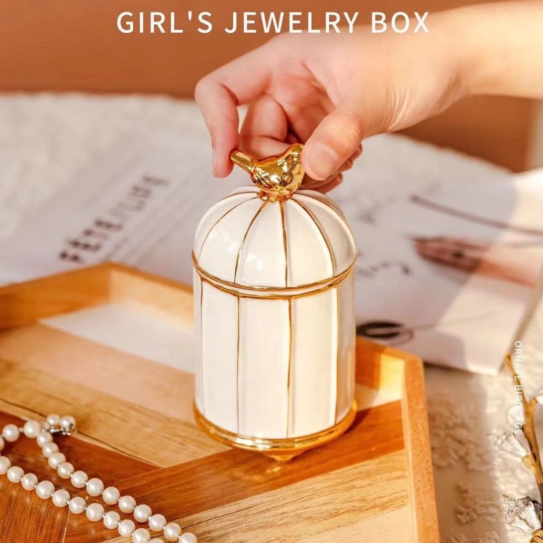 My Bird Cage Trinket Box (White with Gold Lid)