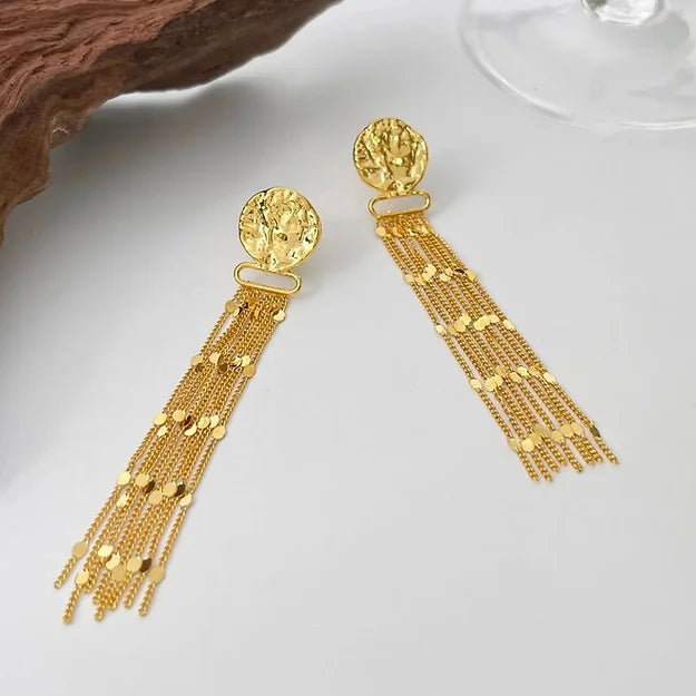 Tasseled & Hammered Gold Coin Dangles