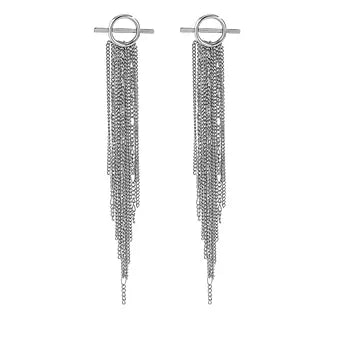 Chain Tassel Long Drop Earrings (Silver)