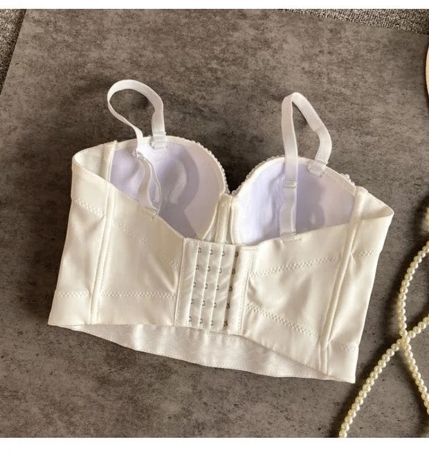Hand made Bejeweled Pearl Corset Top (White)