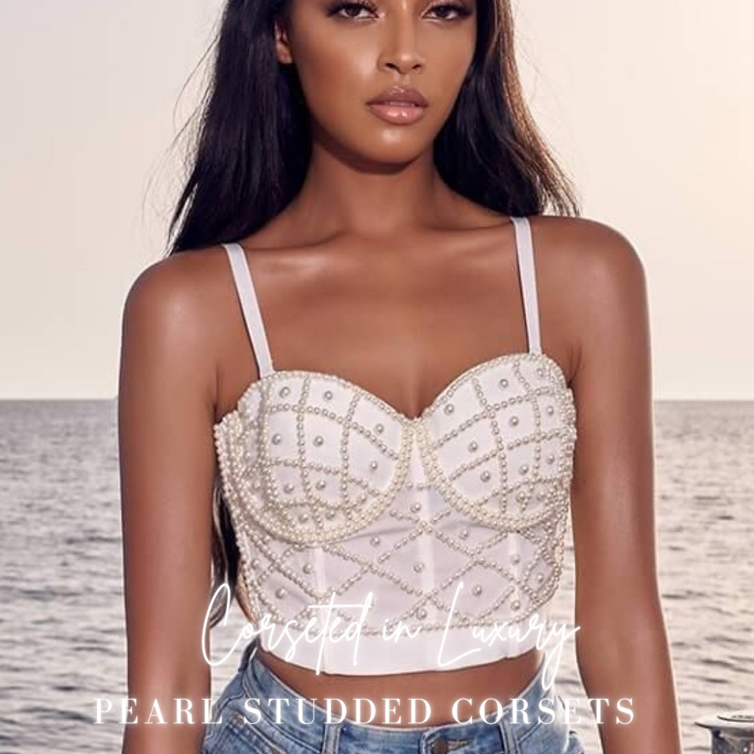Hand made Bejeweled Pearl Corset Top (White)