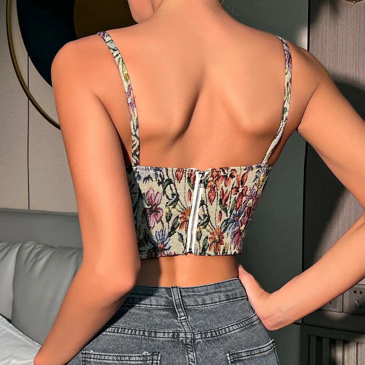 French Vintage Floral Zipper Corset