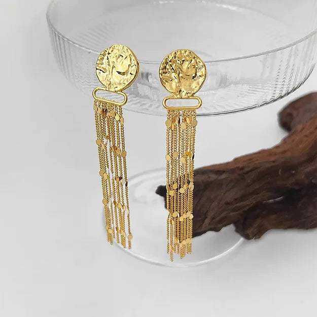 Tasseled & Hammered Gold Coin Dangles