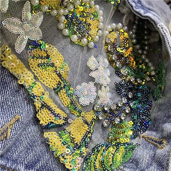Denim Jacket with Pearl & Jewel Embellished