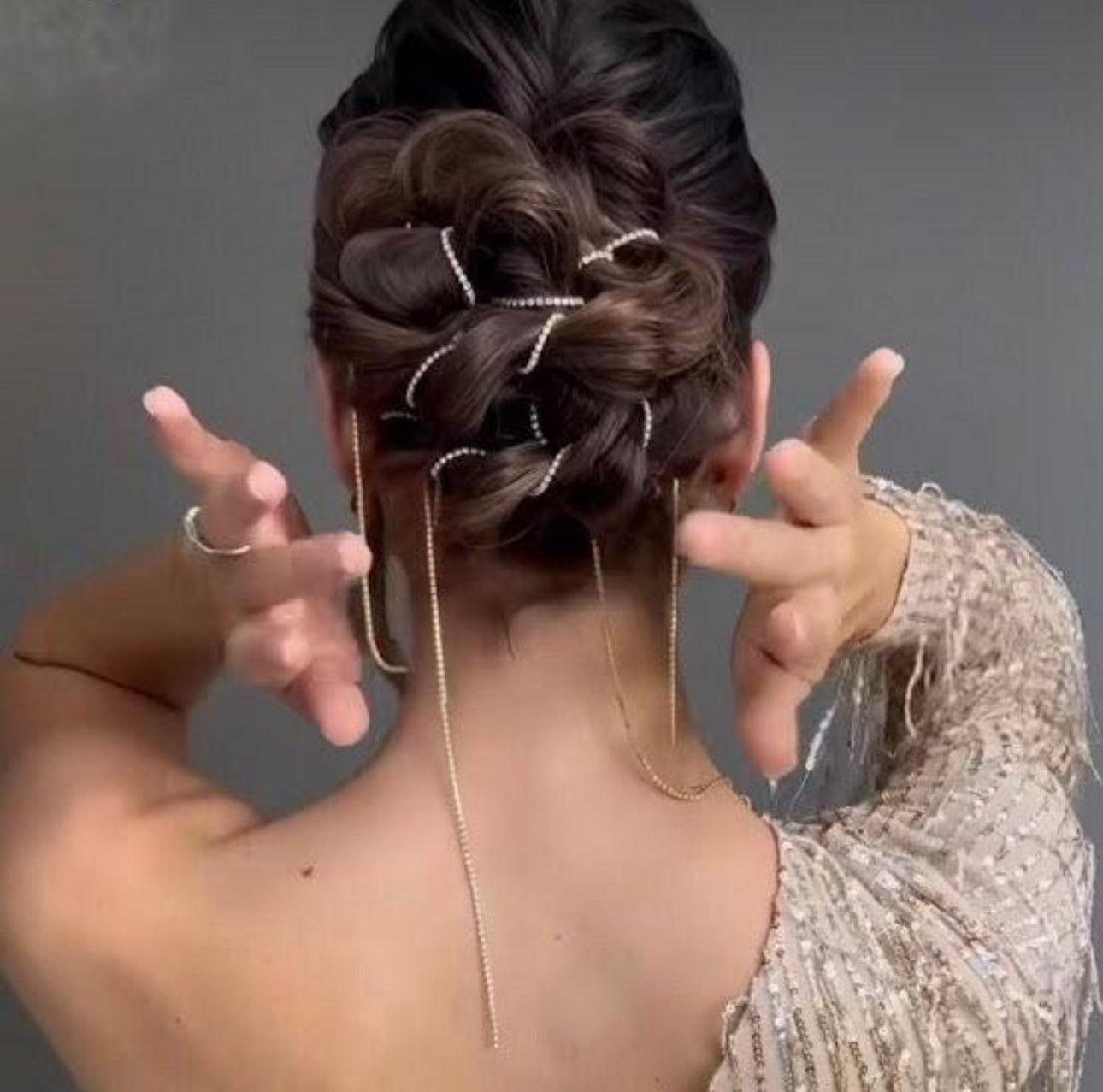 Rhinestone Hair Chain Clip (Silver)