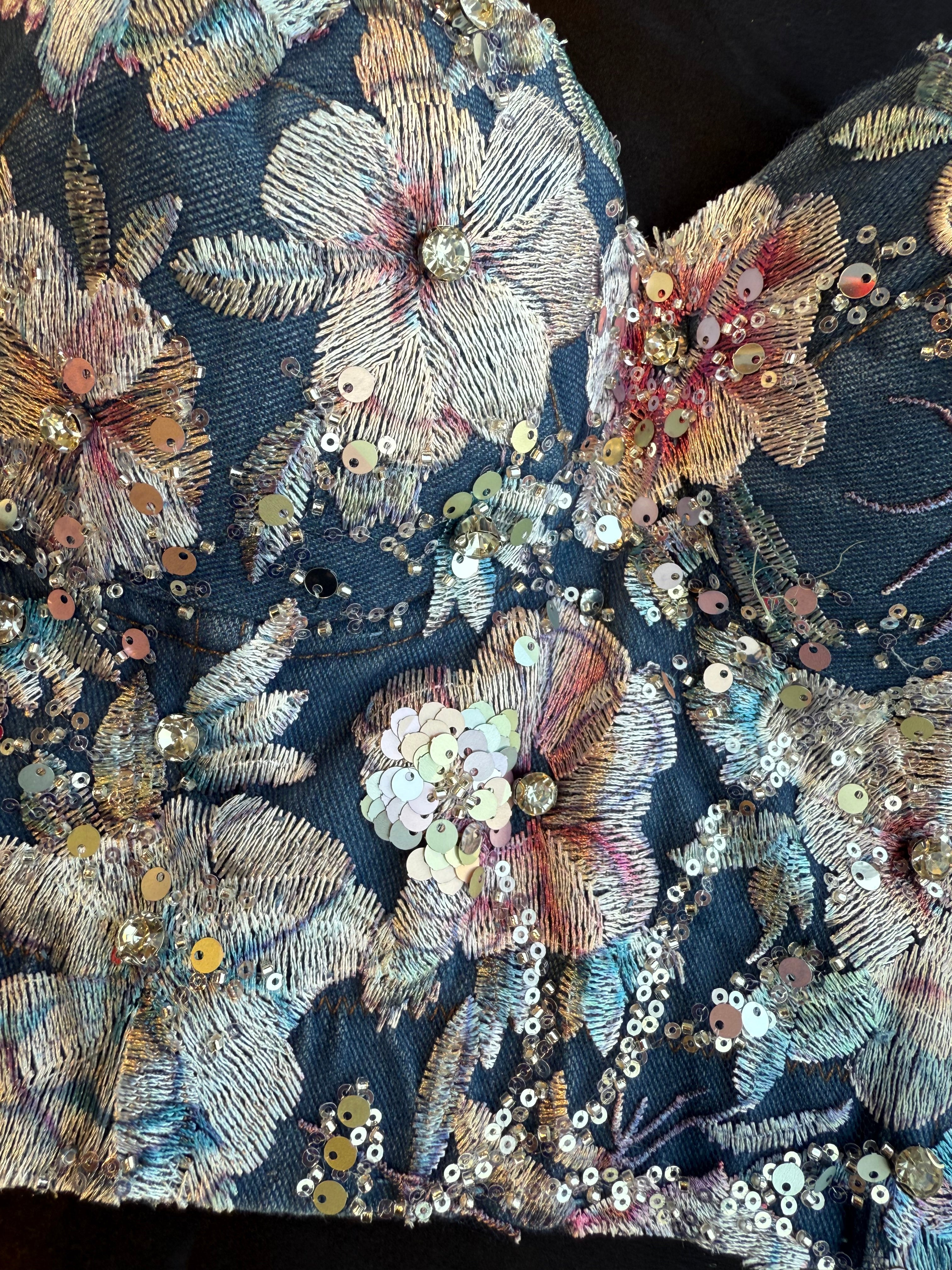 Floral Fusion Corset (3D/Embroidered Denim)
