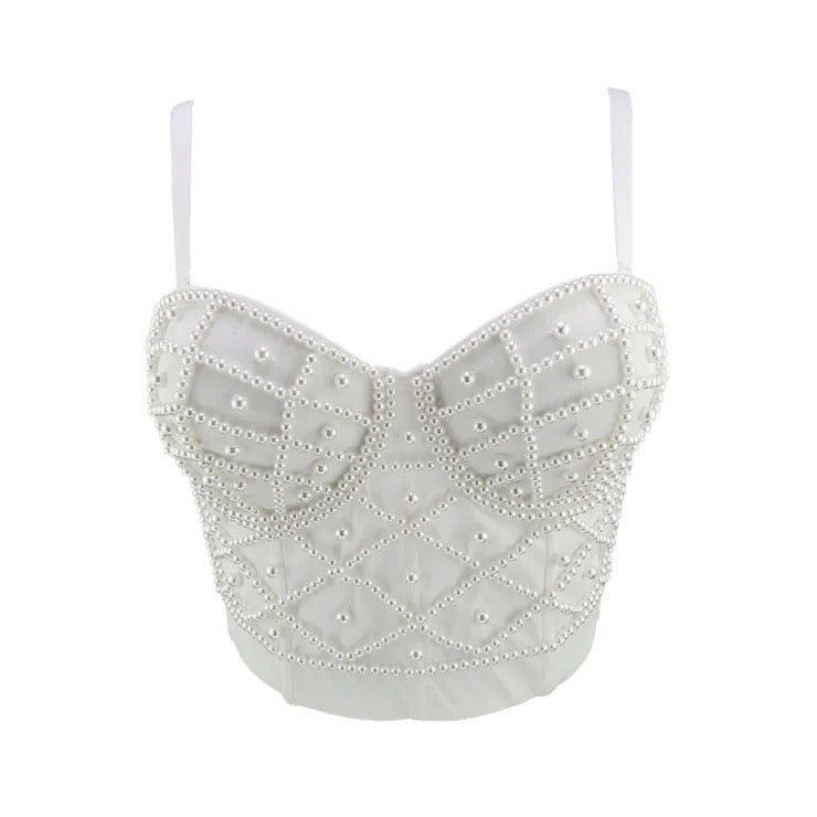 Hand made Bejeweled Pearl Corset Top (White)