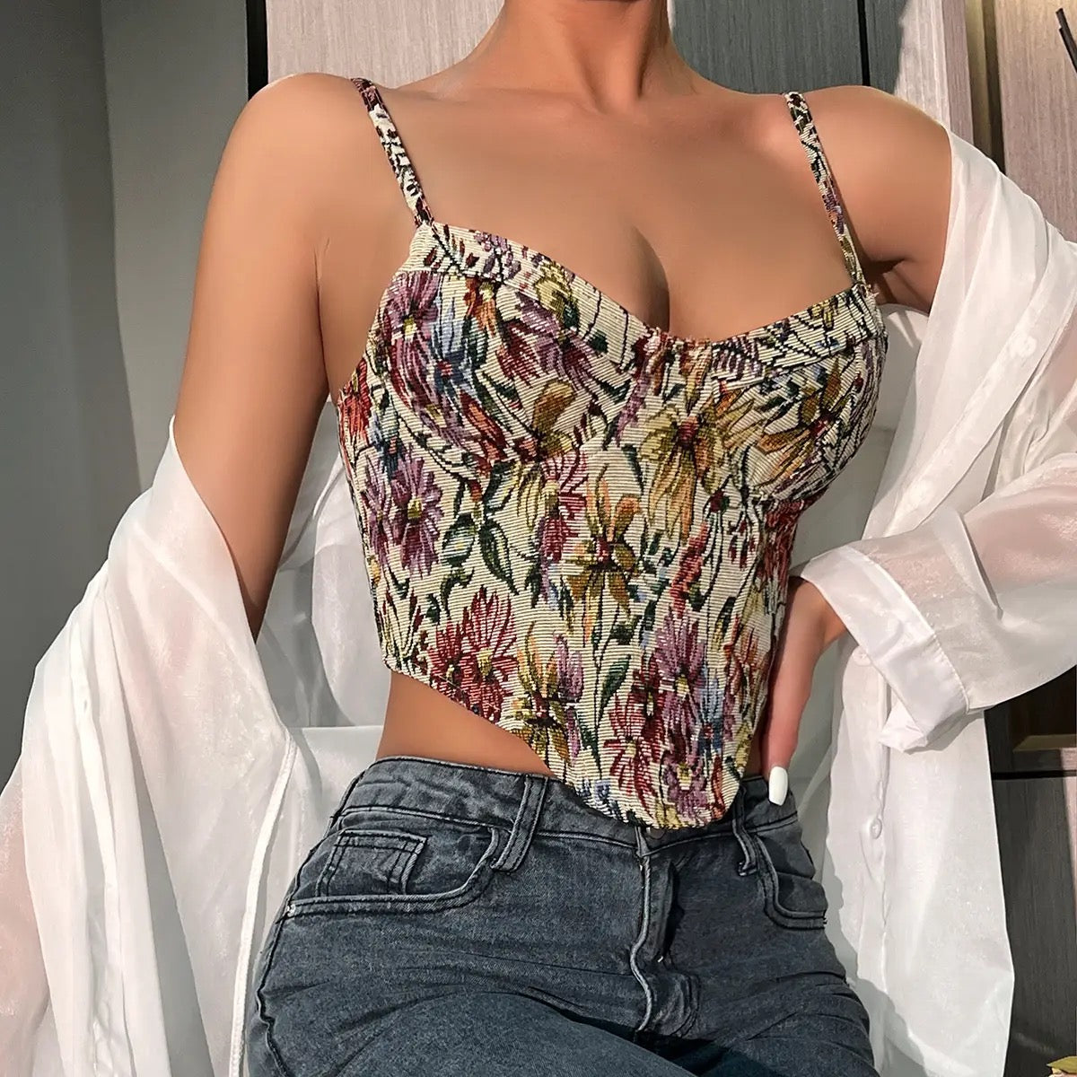 French Vintage Floral Zipper Corset