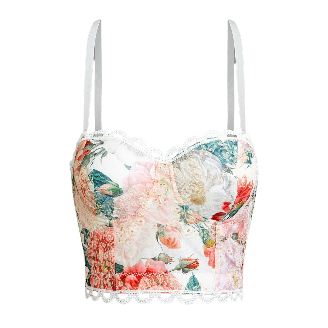 White Floral Bustier (Pink)