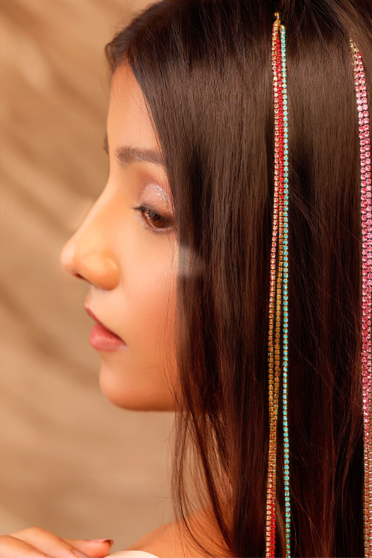 Rhinestone Hair Chain Clip (Tinsel Multicolor)