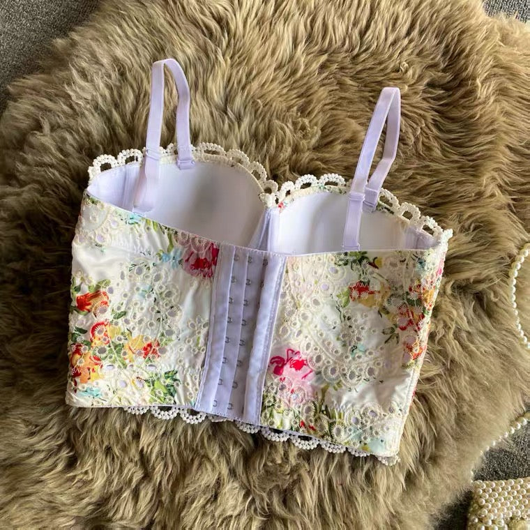 White Floral Bustier (Multicolor)
