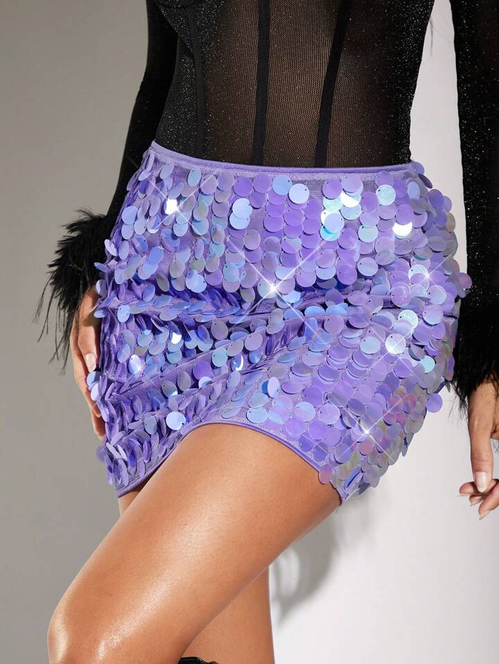 Disc Sequin Mini Skirt