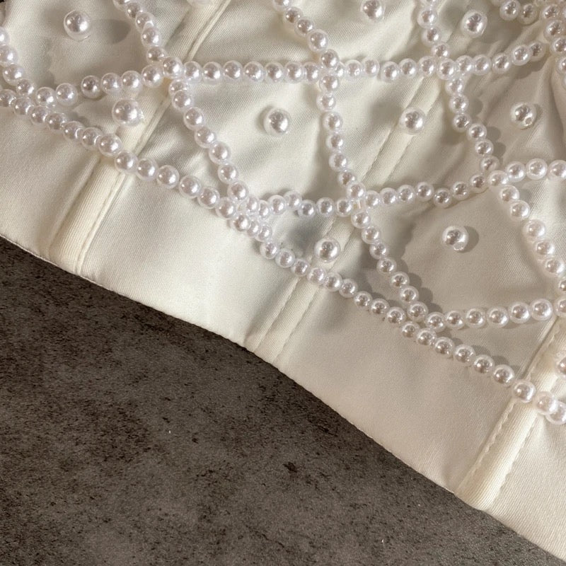 Hand made Bejeweled Pearl Corset Top (White)