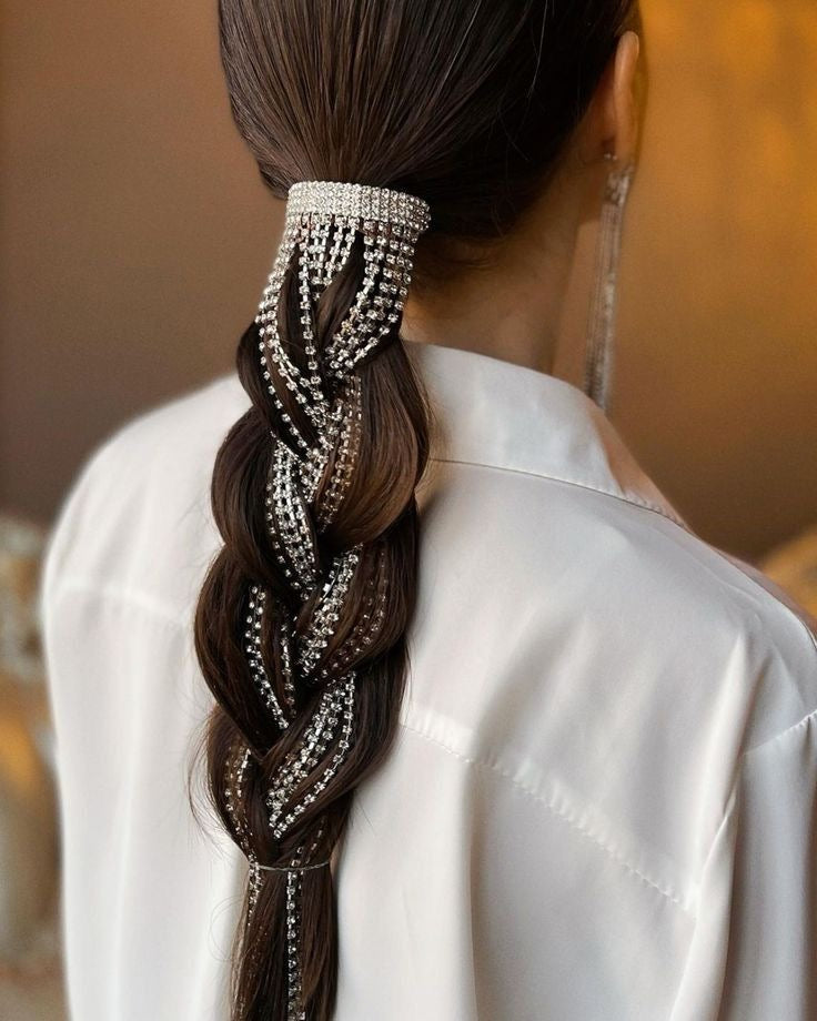 Ponytail band Rhinestones Long Chain Tassel Hairwear