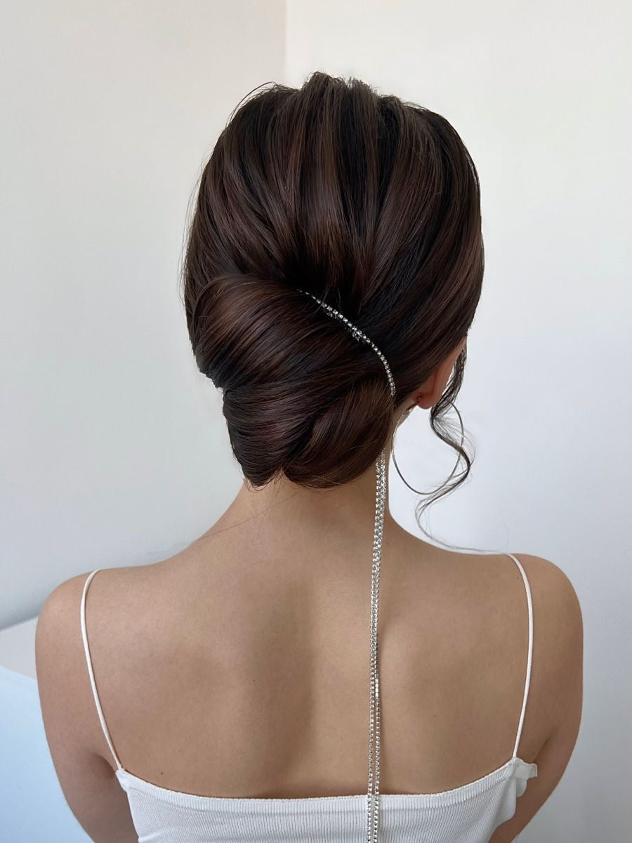 Rhinestone Hair Chain Clip (Silver)