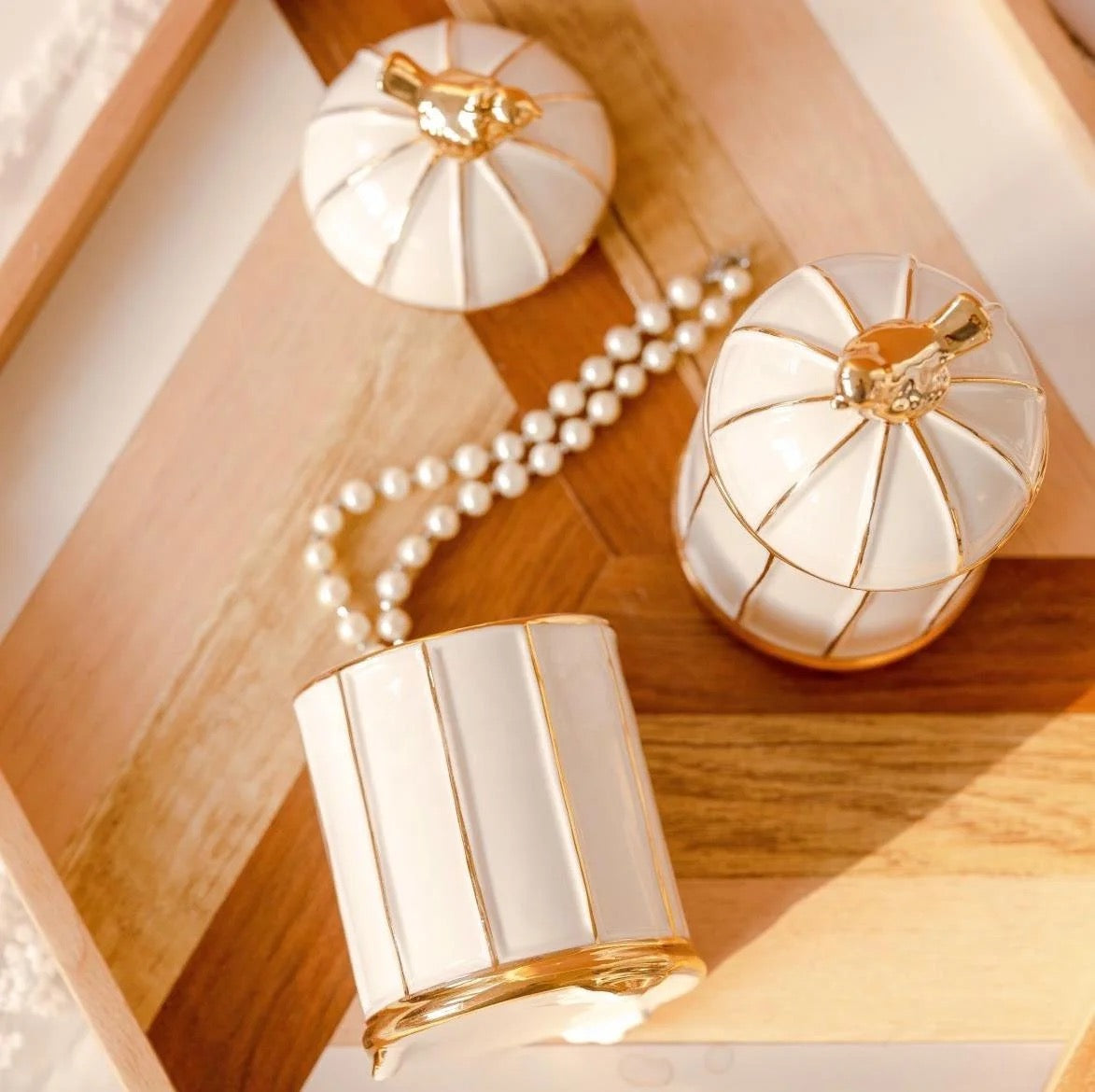 My Bird Cage Trinket Box (White with Gold Lid)