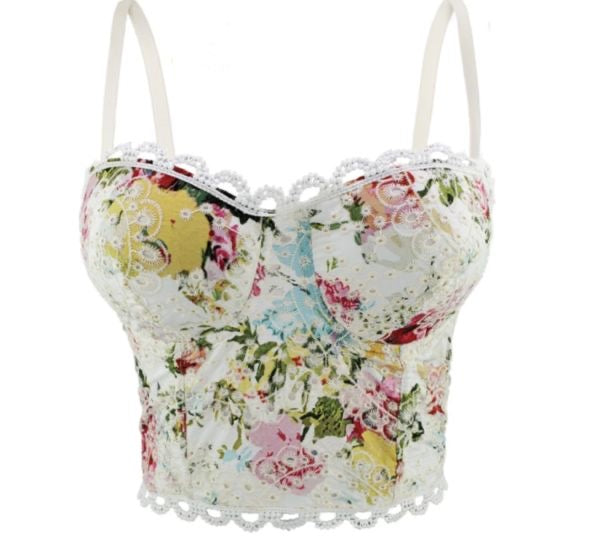 White Floral Bustier (Multicolor)