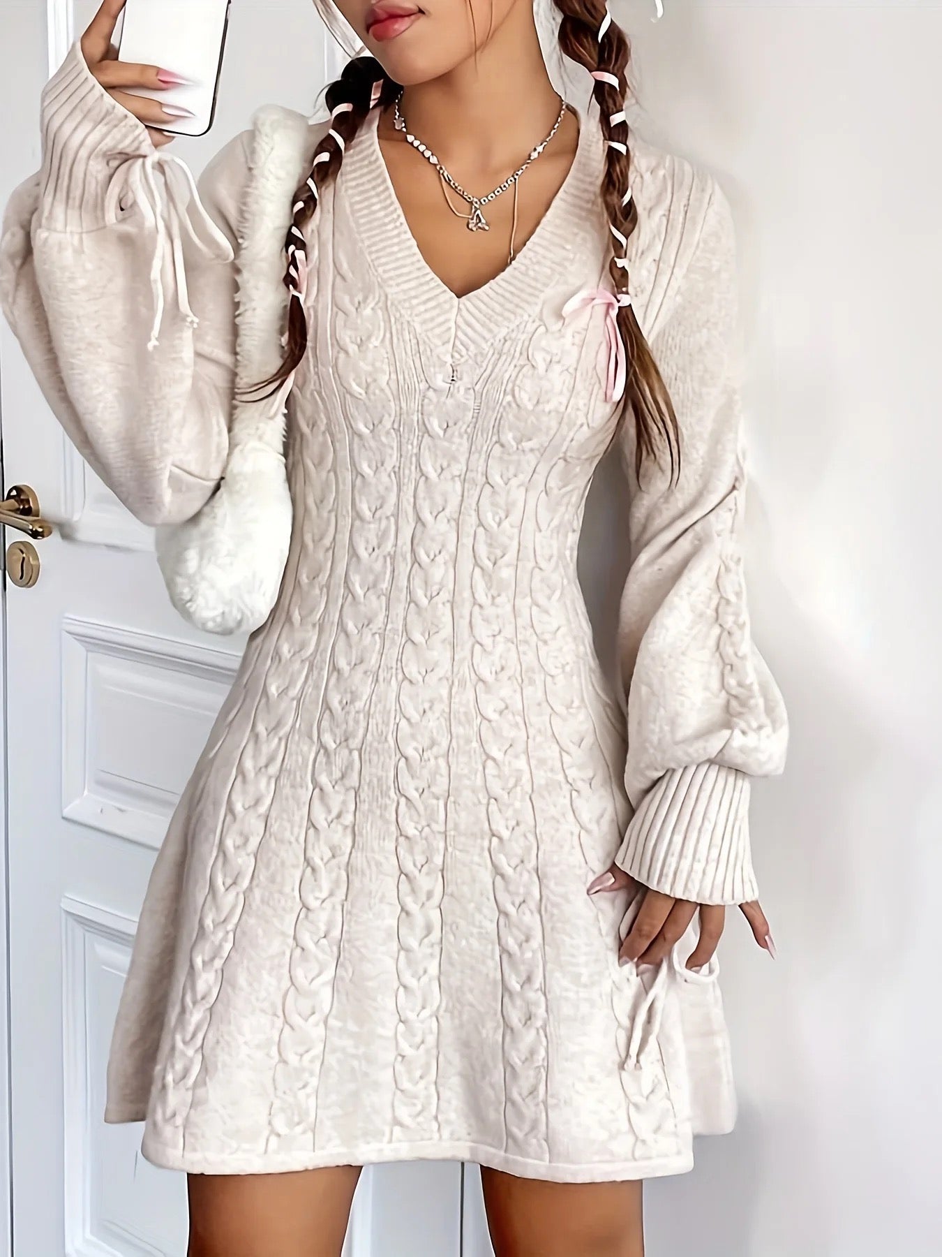 Cable Knit Short Sweater Dress – bijouxblingstore