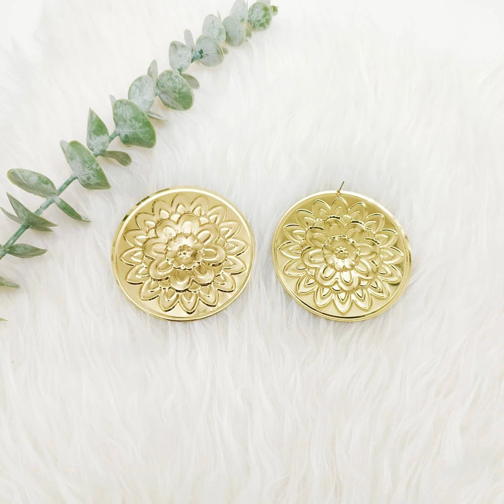 Bold Gold Flower Studs