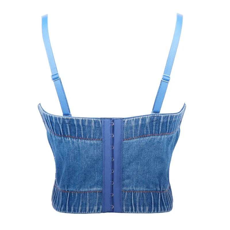 Denim Rhinestones Studded Corset