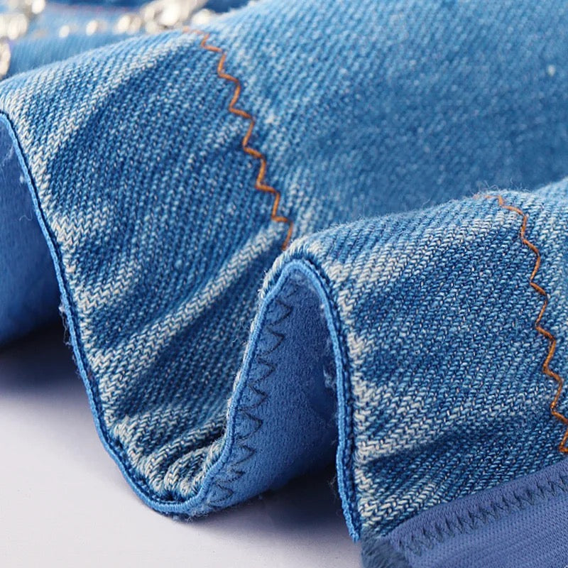 Denim Rhinestones Studded Corset