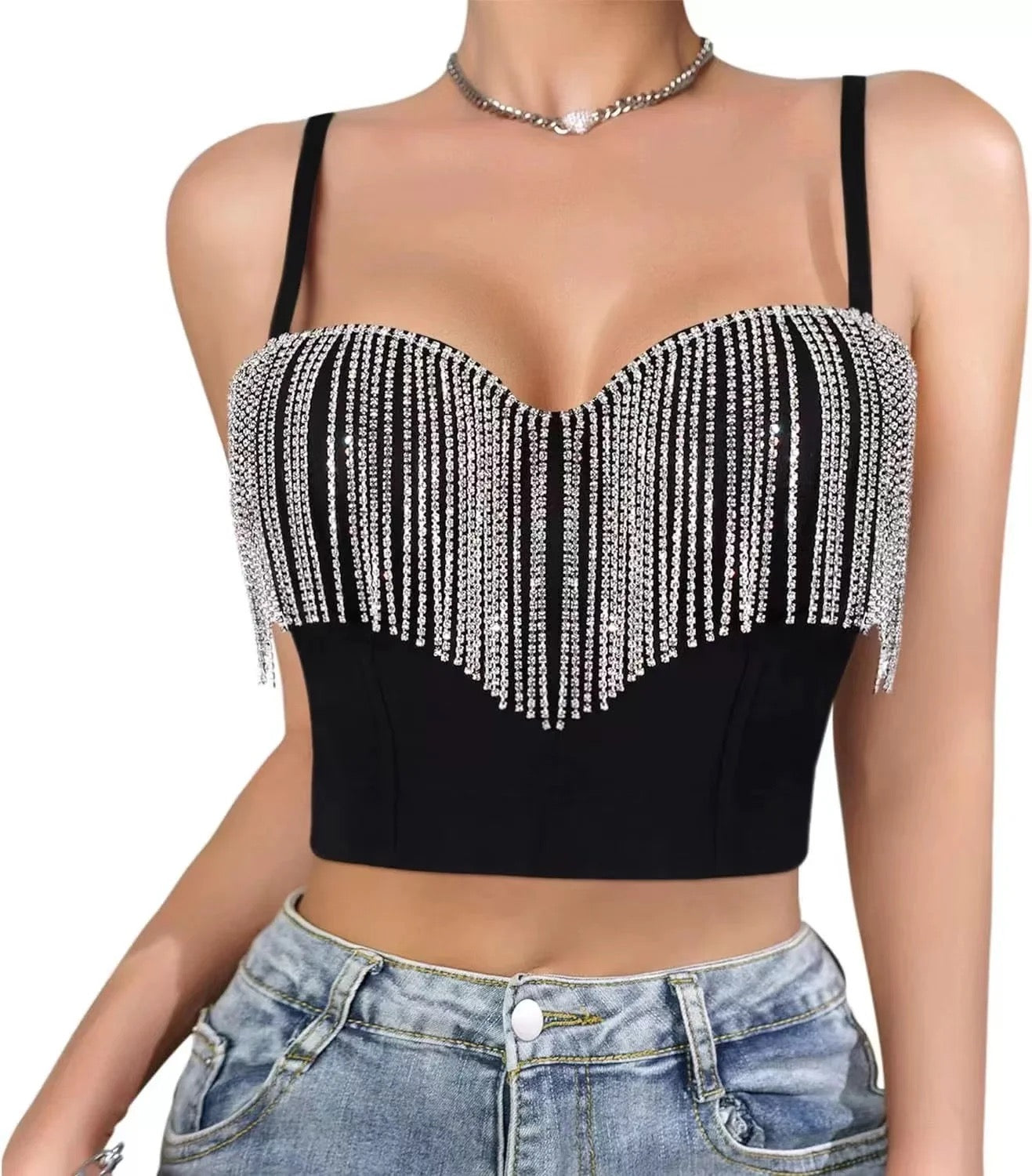 Rhinestone Laced Bustier (Black)