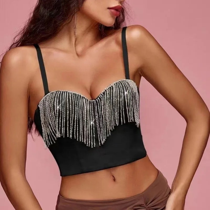 Rhinestone Laced Bustier (Black)