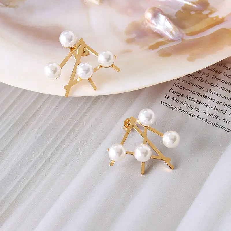 Abstract Pearl Studded Statement Studs