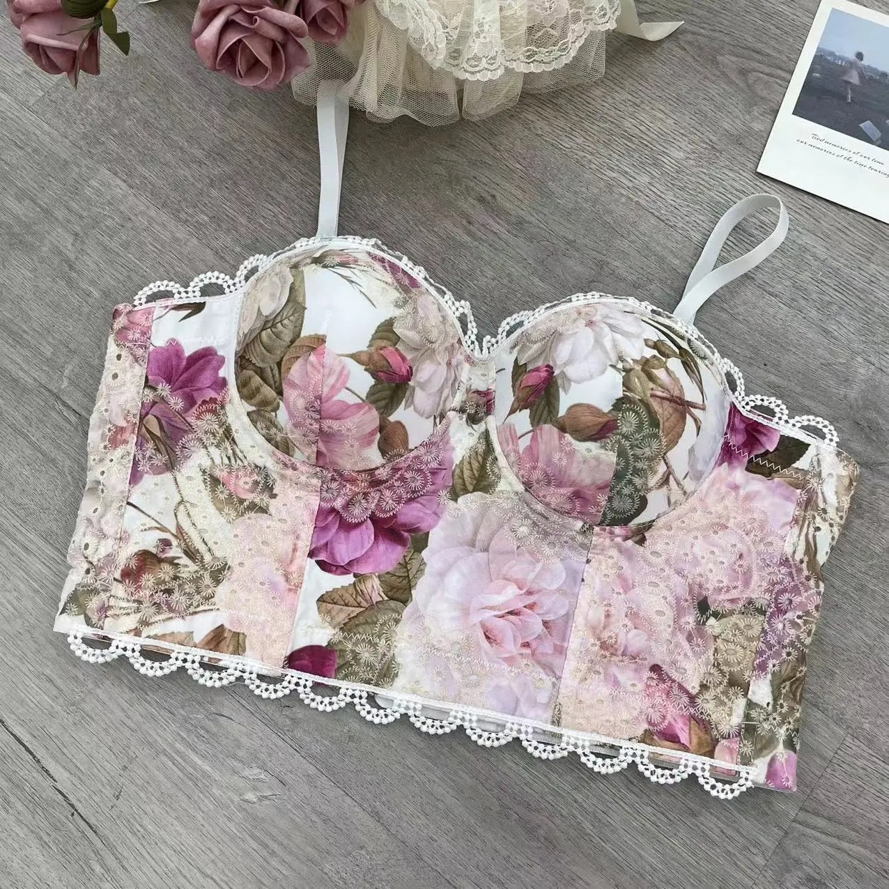 White Floral Bustier (Purple)