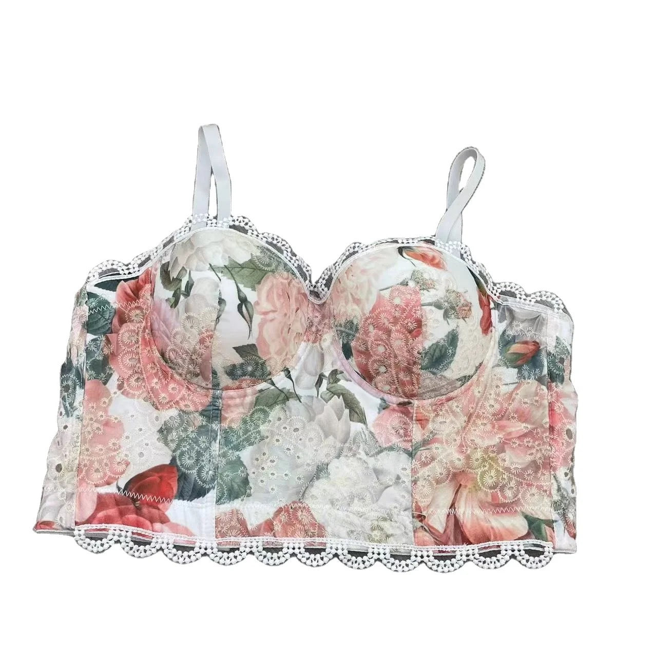 White Floral Bustier (Pink)