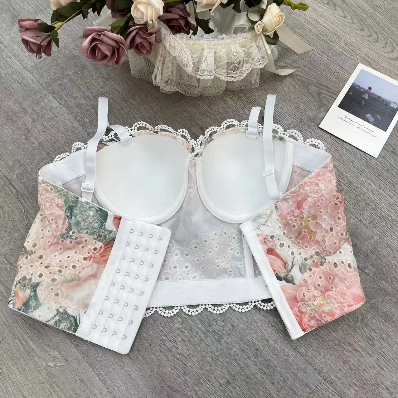 White Floral Bustier (Pink)