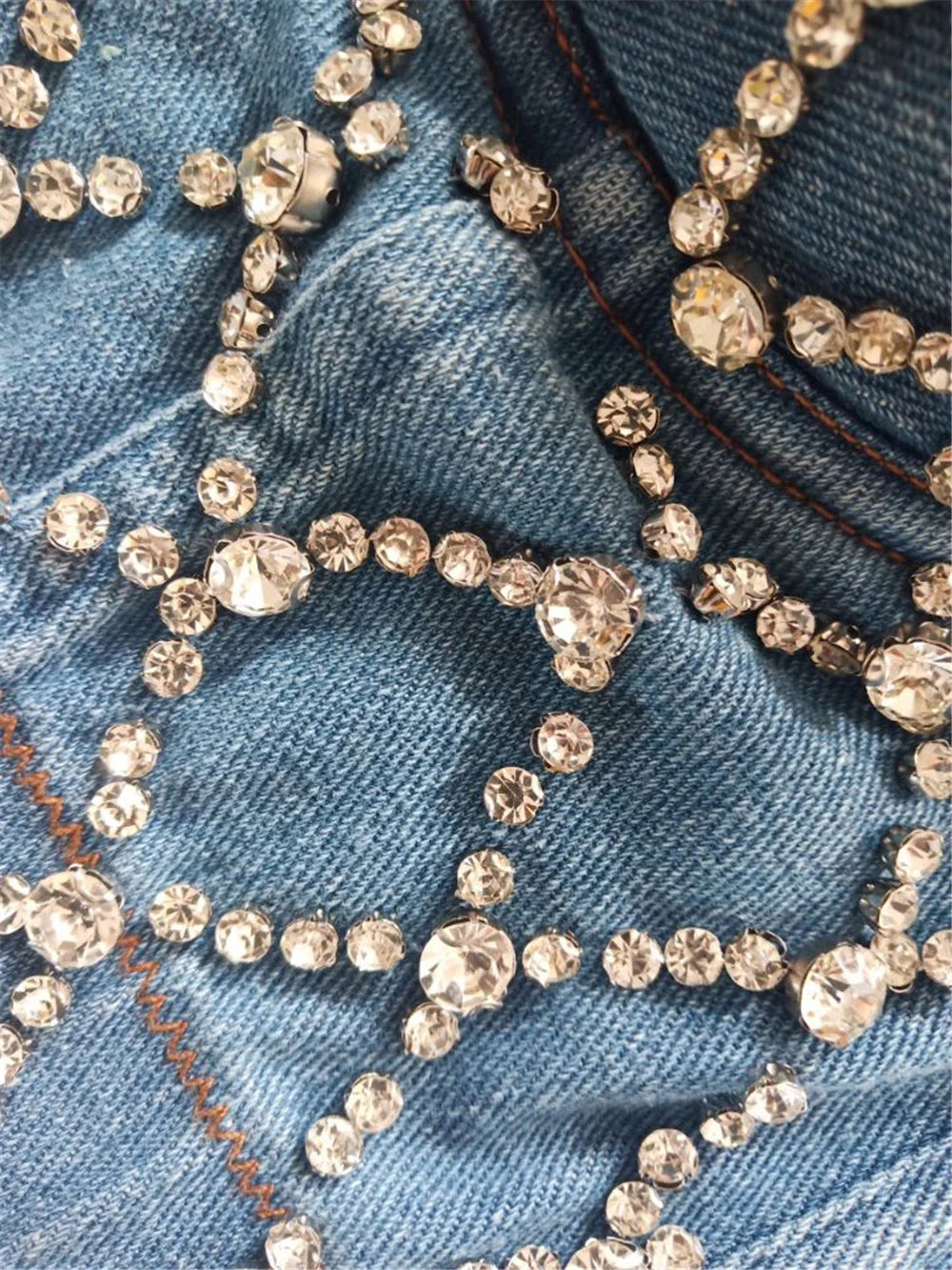 Denim Rhinestones Studded Corset