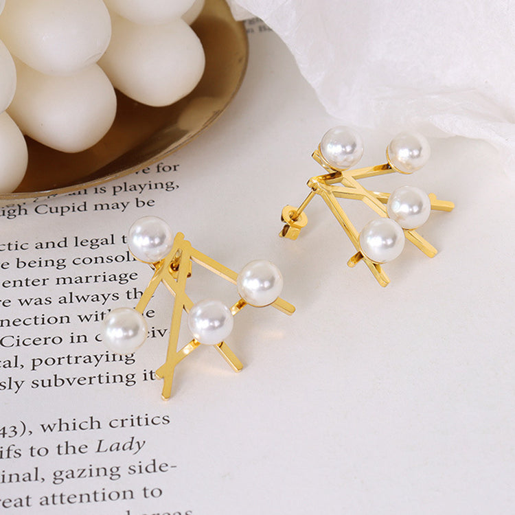 Abstract Pearl Studded Statement Studs