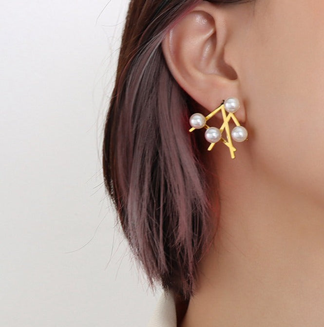 Abstract Pearl Studded Statement Studs