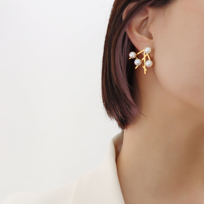 Abstract Pearl Studded Statement Studs