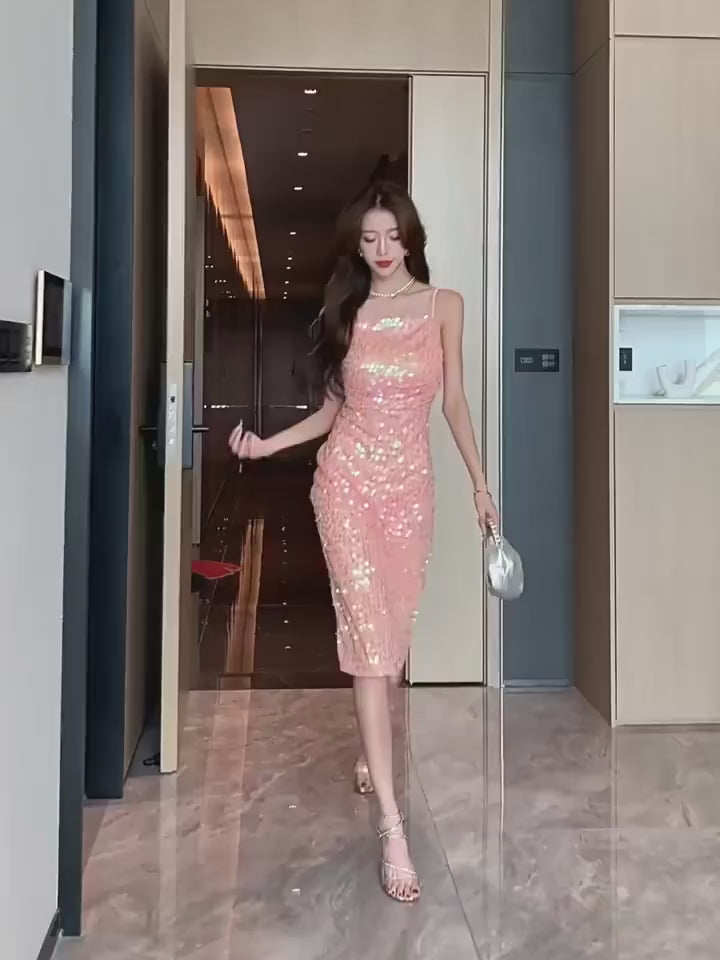 Load video: Cowl Neck Strappy Back Midi Dress (Peach Orange)
