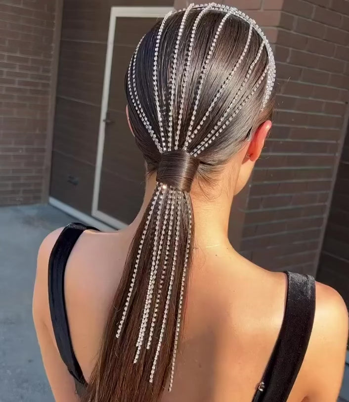 Long Rhinestone Tassel Headband (Thick)