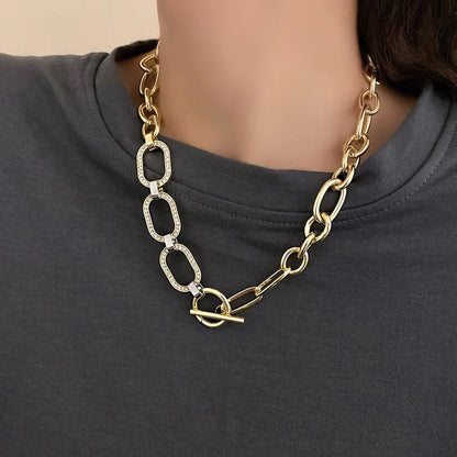 Gold Chunky Chain Silver Diamante Necklace