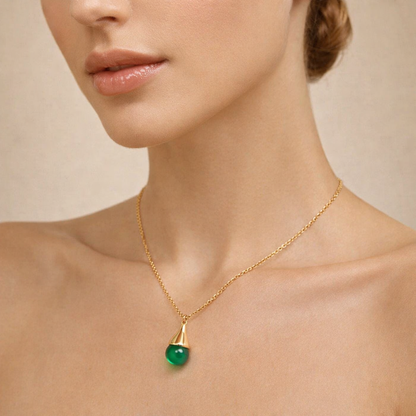 My Green Agate Stone Pendant Necklace