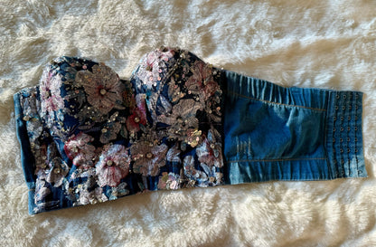 Floral Fusion Corset (3D/Embroidered Denim)