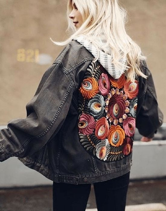 My Boho Blossom (Embroidered Black Demin Jacket)